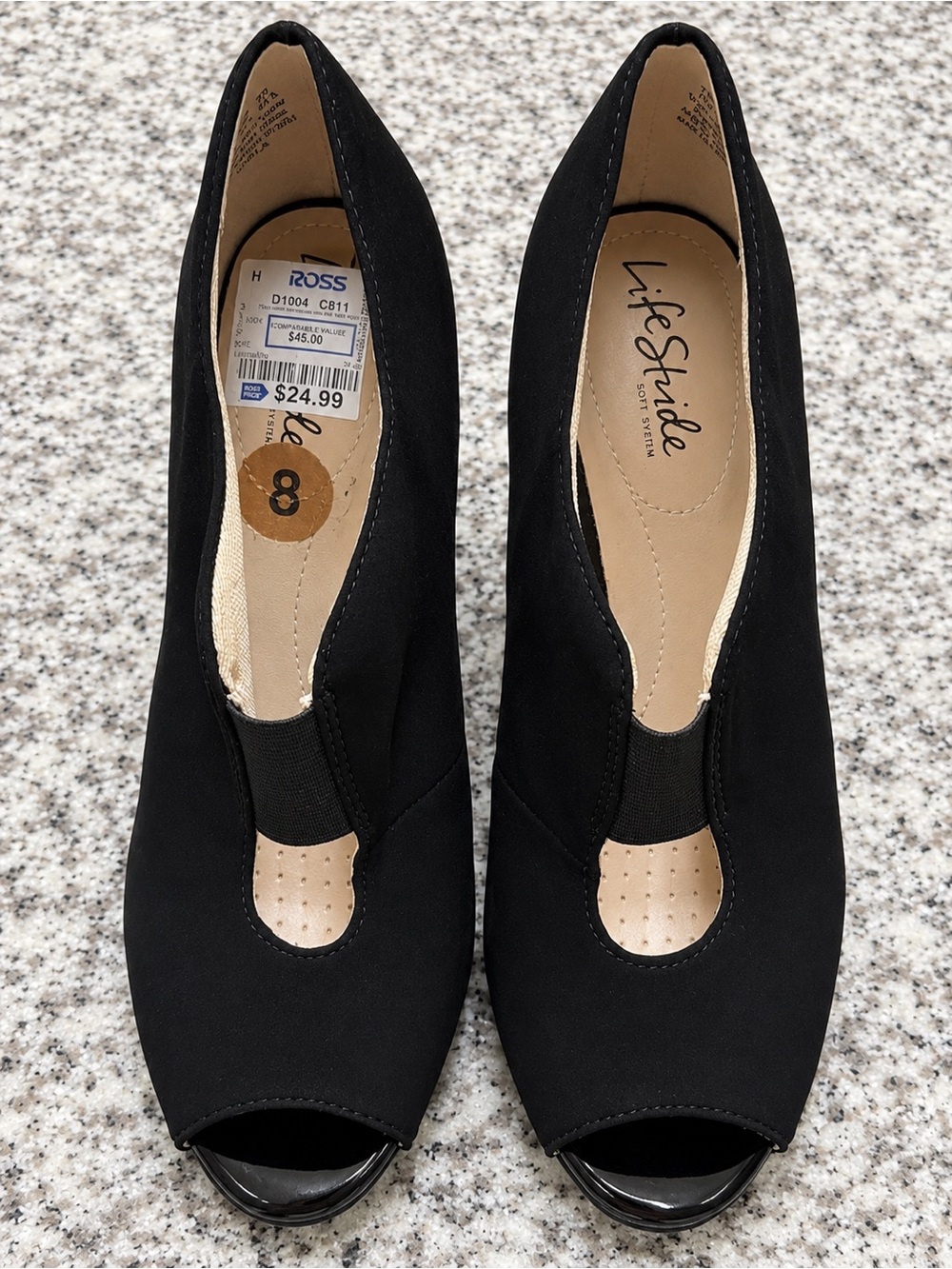 Life Stride Black Peep-Toe Wedge Heels